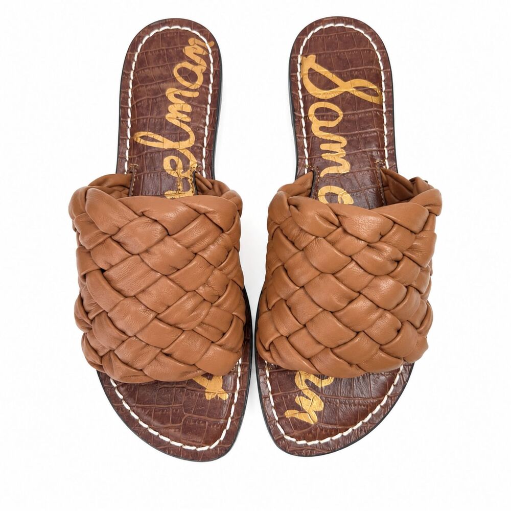 Sam Edelman Griffin Woven Leather Slide Sandals Womens 5.5 Tan Boho Resort